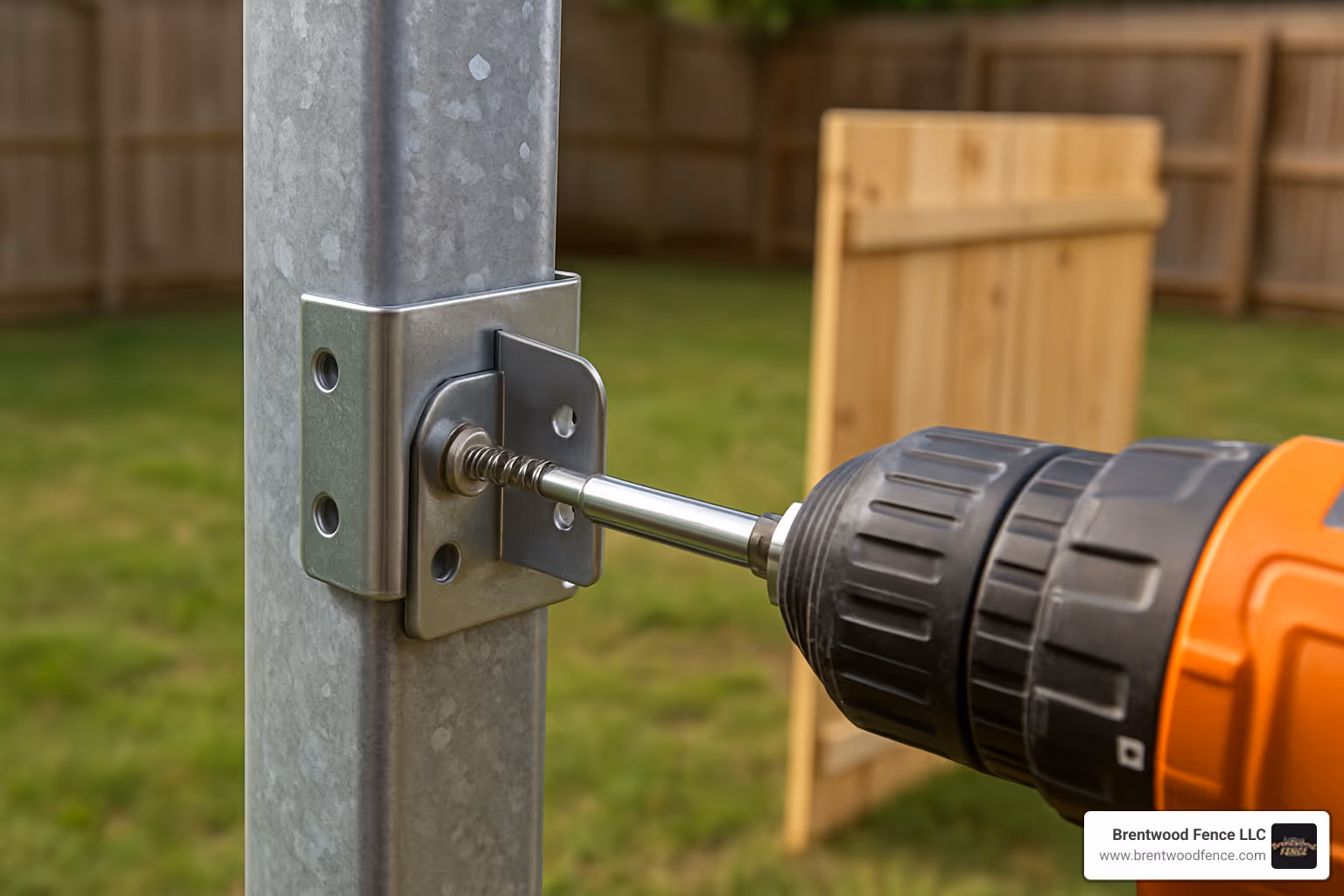 universal bracket installation on metal fence post - installing wood fence panels with metal posts