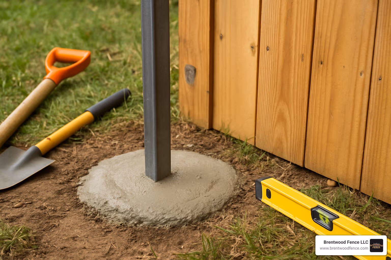 metal fence post installation with concrete setting - installing wood fence panels with metal posts
