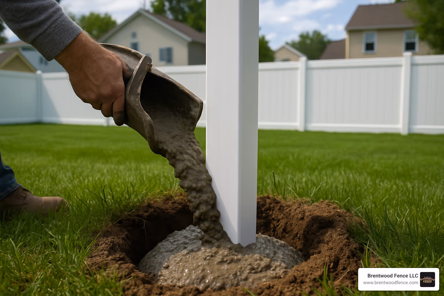 concrete being poured in vinyl post - Learn the best methods for putting concrete in vinyl fence posts for strength, durability, and a flawless DIY installation.