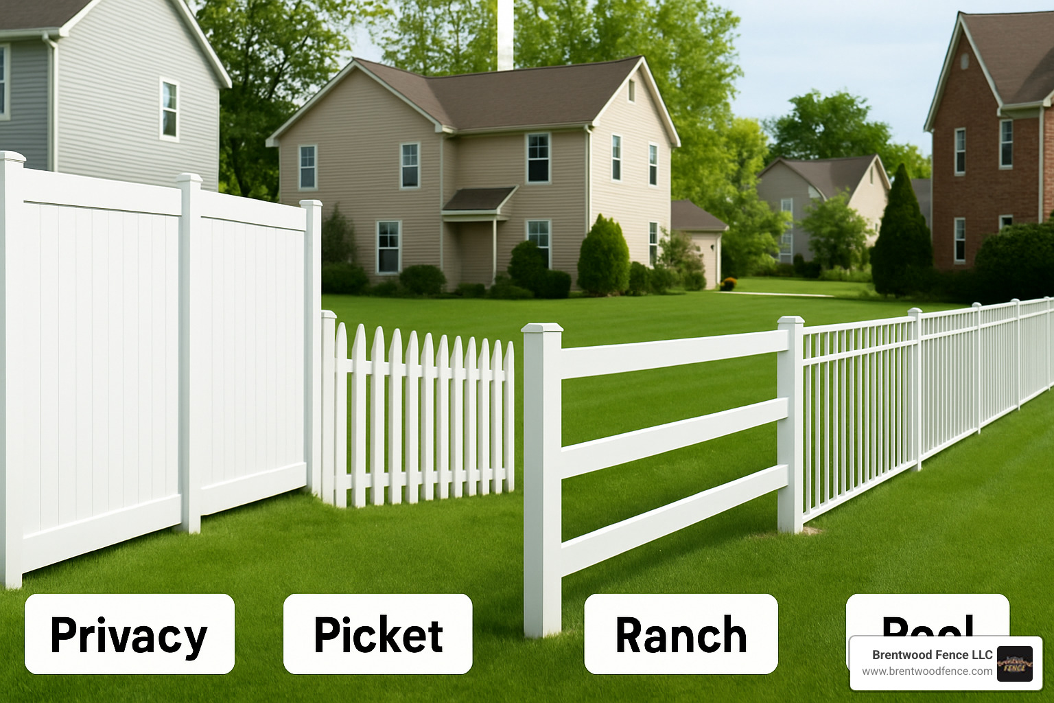 different vinyl fence styles including privacy, picket, ranch rail, and pool fencing options - putting in a vinyl fence