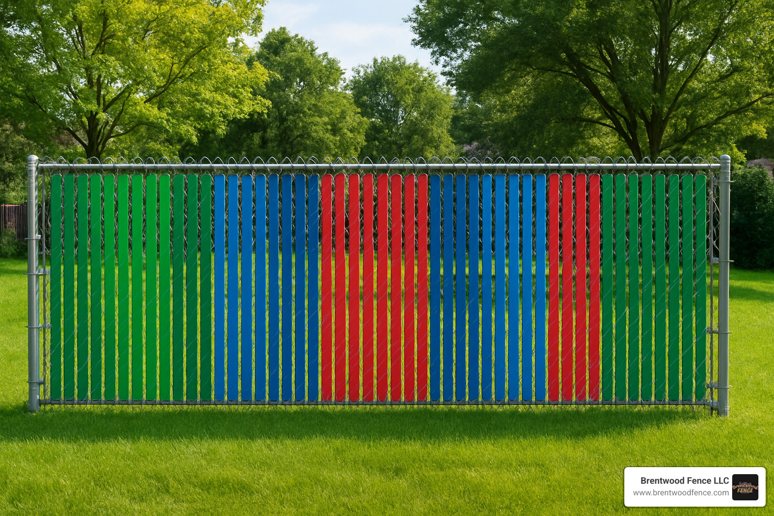 chain link fence with colorful privacy slats - chain link fencing
