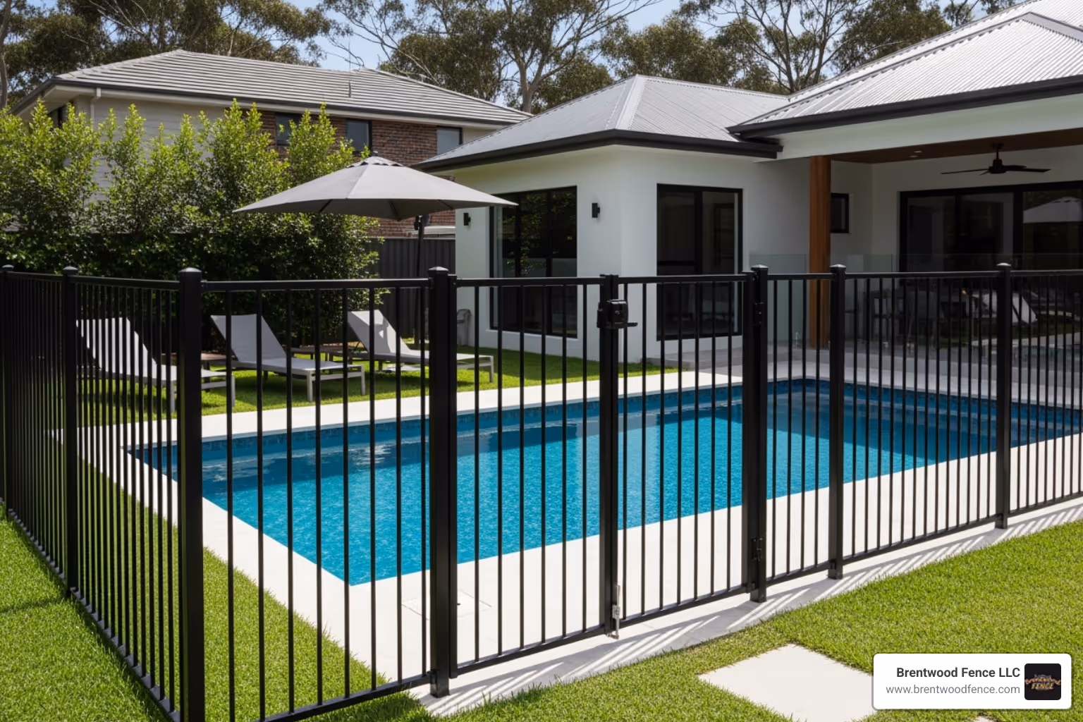 stylish pool fence with a self-latching gate - backyard fences
