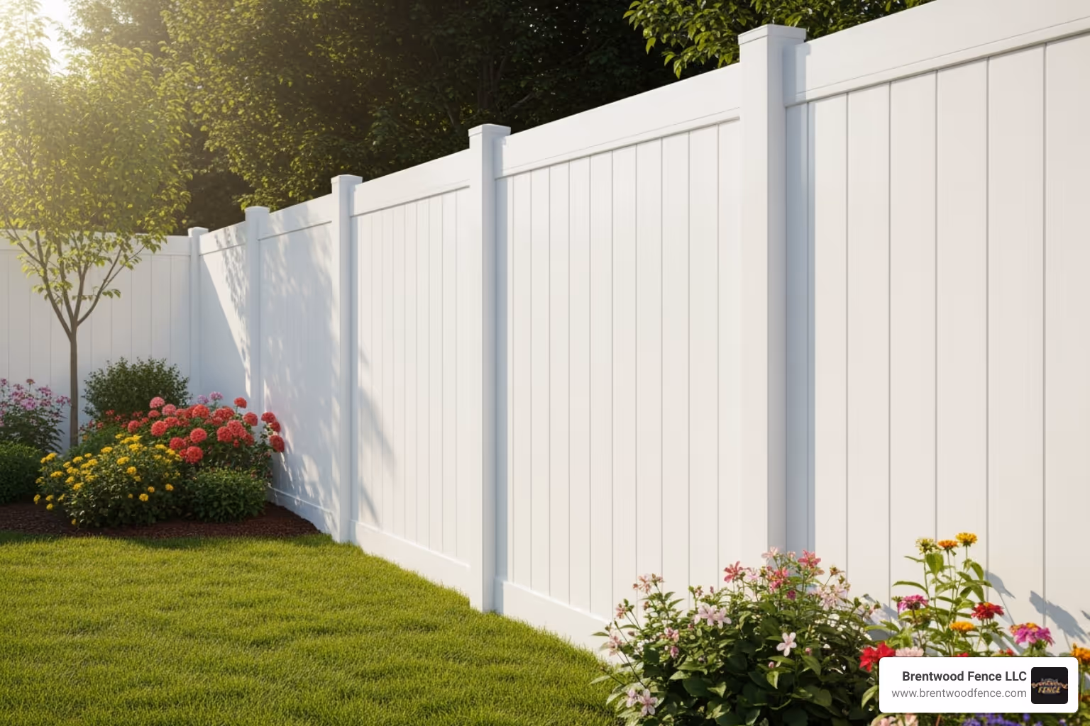 clean, white vinyl privacy fence - backyard fences