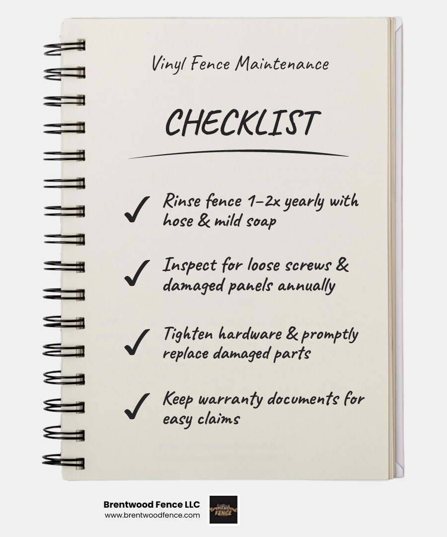 vinyl fence maintenance cost comparison - vinyl fence installation infographic checklist-notebook