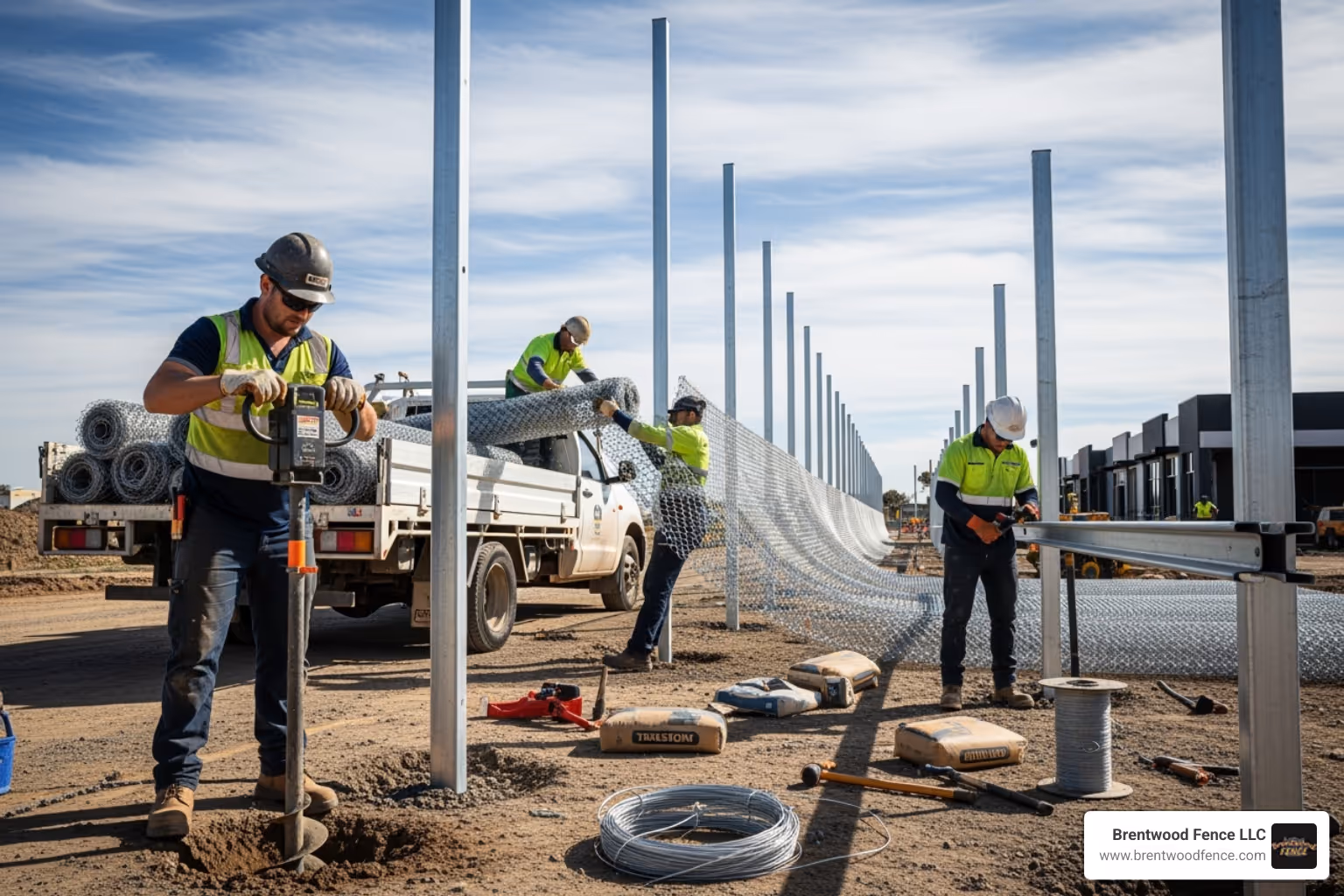 commercial chain link fence installation in progress - dover nh fence company