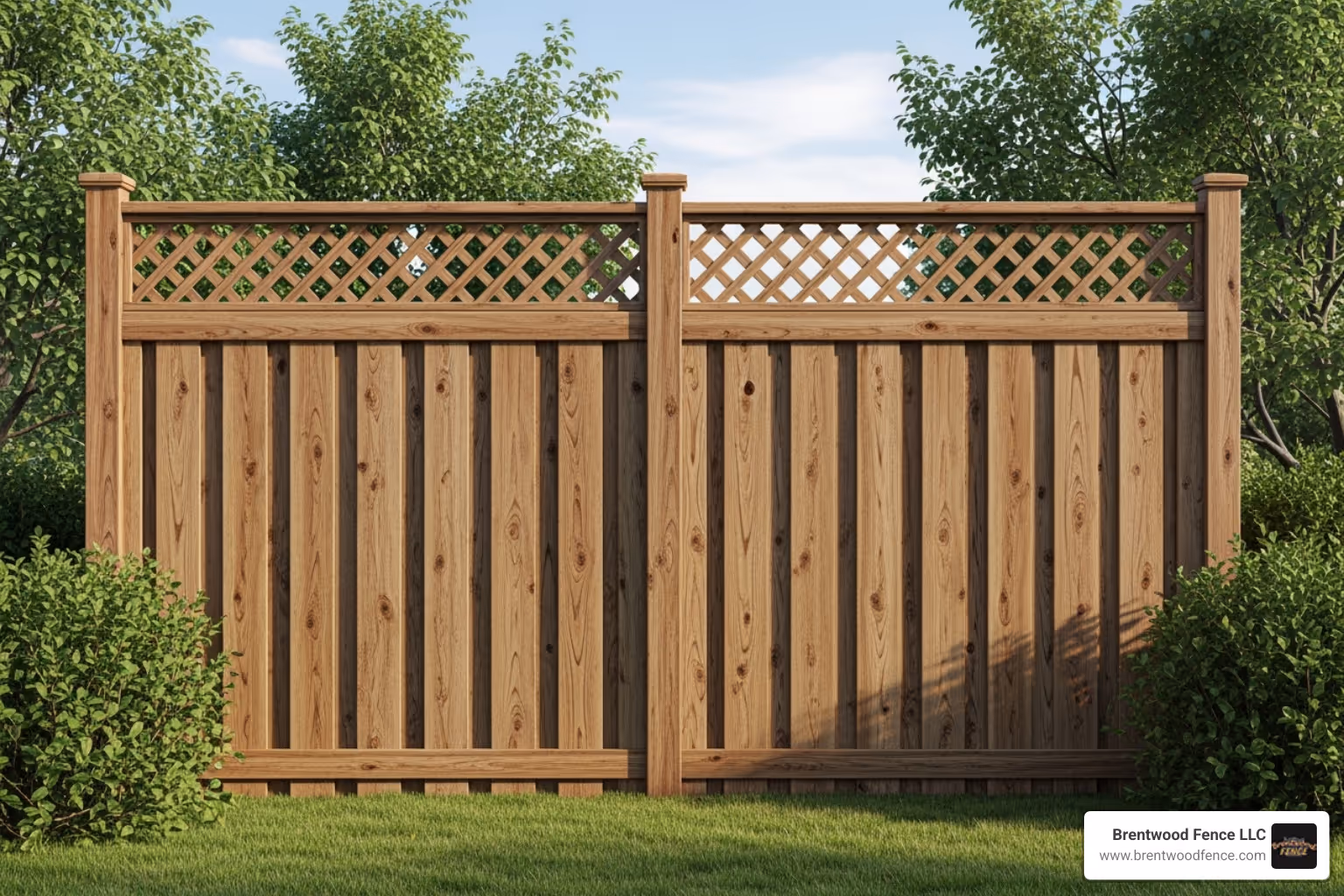 A wood privacy fence with a decorative lattice top - types of wood privacy fences A wood privacy fence with a decorative lattice top - types of wood privacy fences