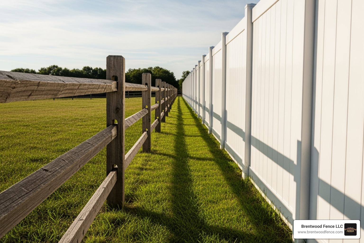 A split-rail fence with open gaps, allowing small animals to pass through, contrasts sharply with a solid vinyl privacy fence that completely blocks visibility and animal movement. - can i put a fence around wetlands in massachusetts