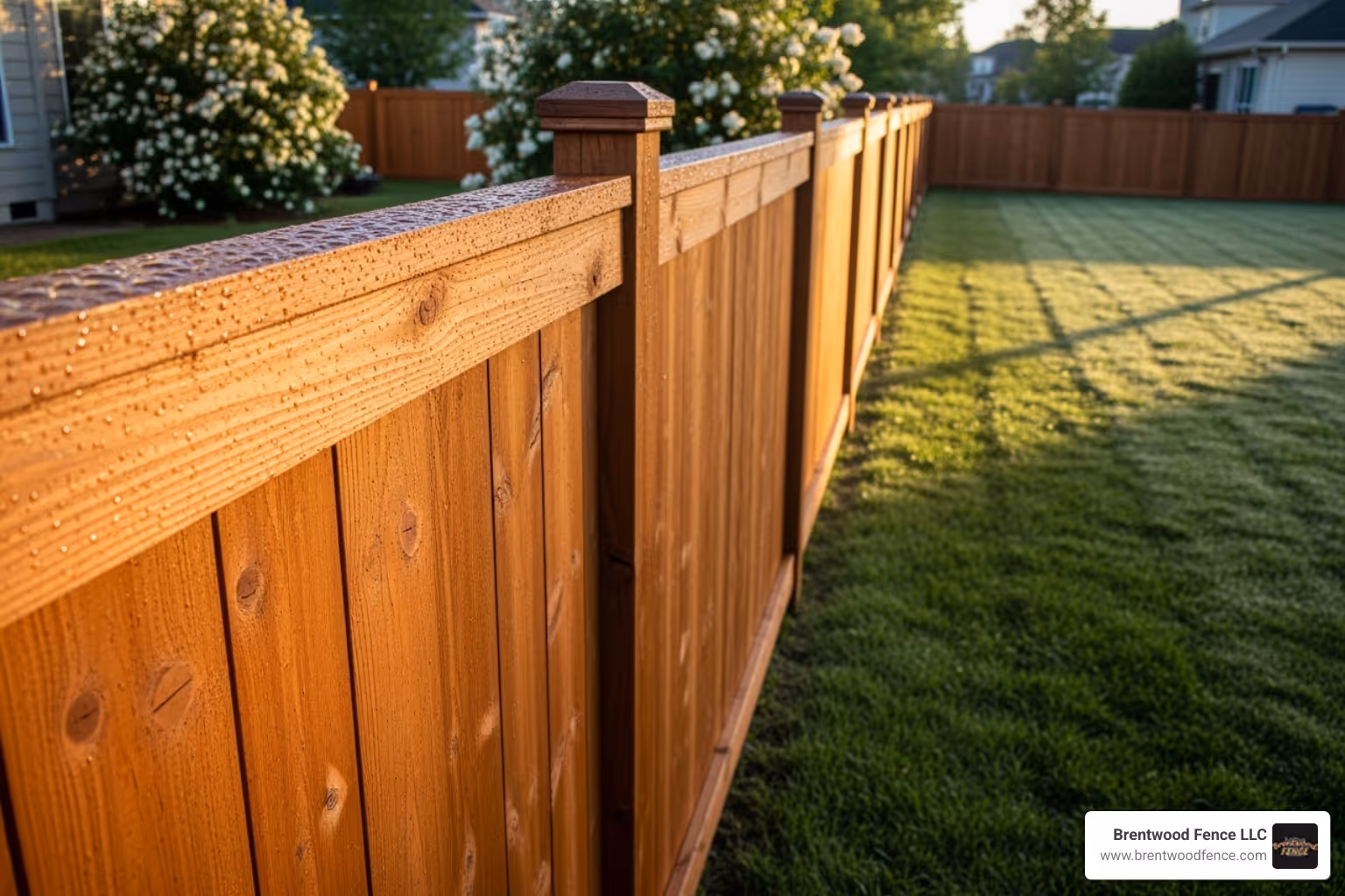 freshly stained wood fence - fence repair services