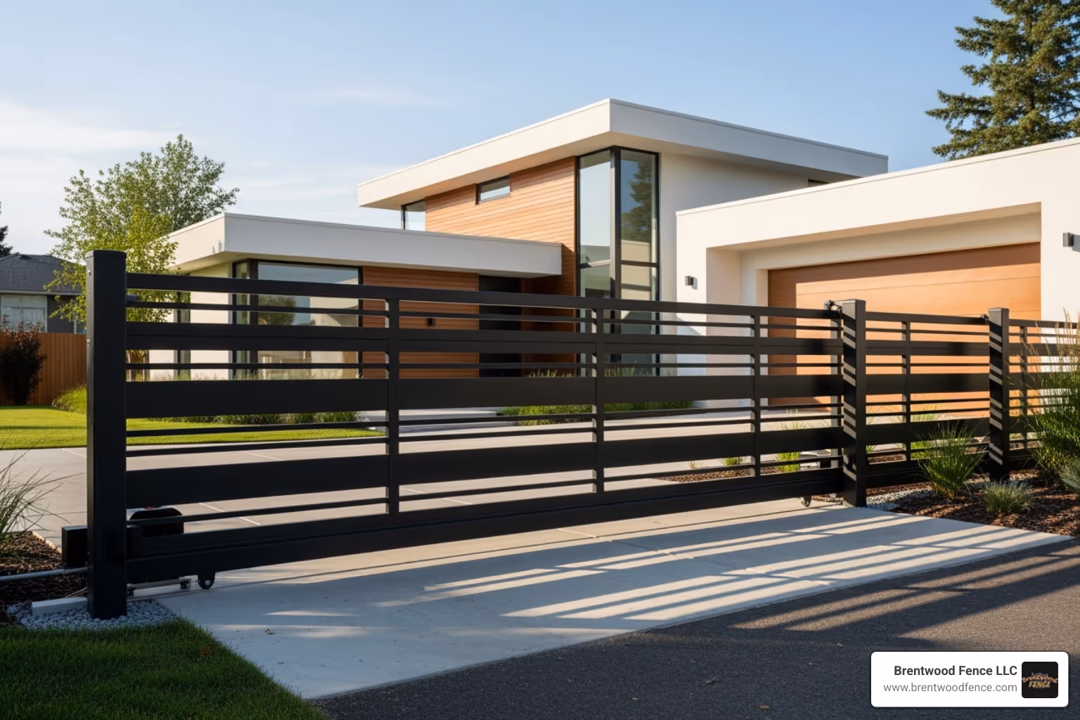 sleek sliding driveway gate - fence and gate installation near me