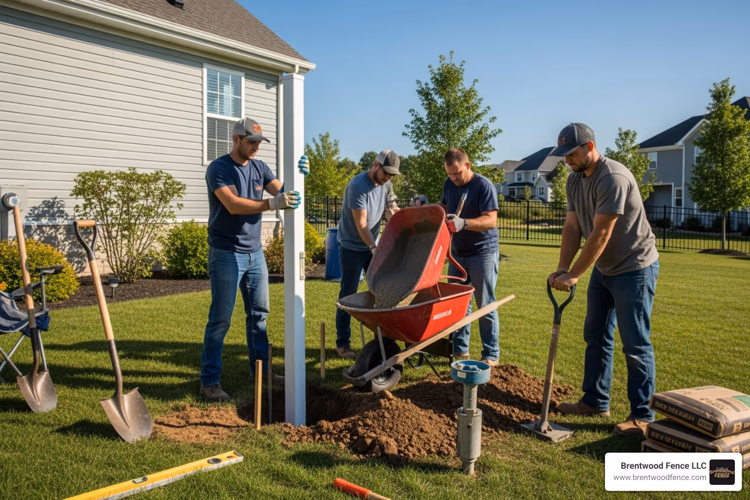 image of crew setting posts - pvc fence contractors image of crew setting posts - pvc fence contractors