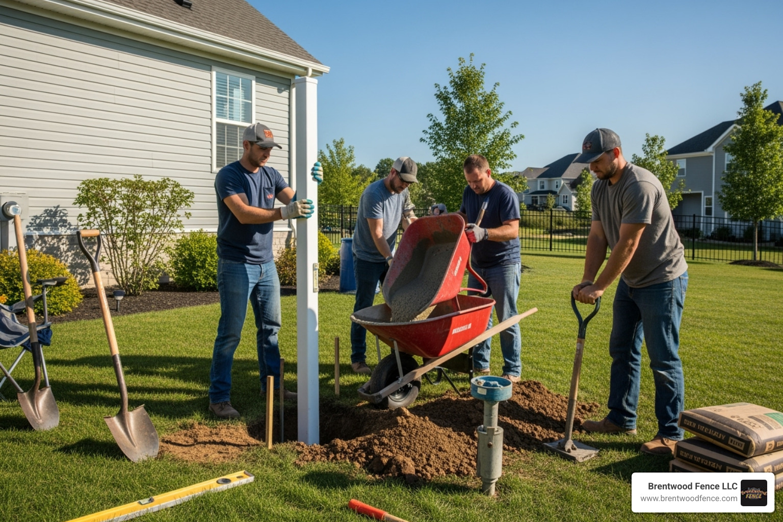 image of crew setting posts - pvc fence contractors
