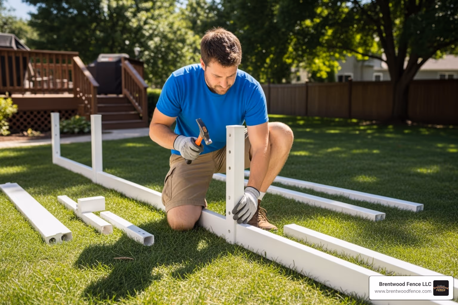 image of homeowner assembling panel - pvc fence contractors image of homeowner assembling panel - pvc fence contractors