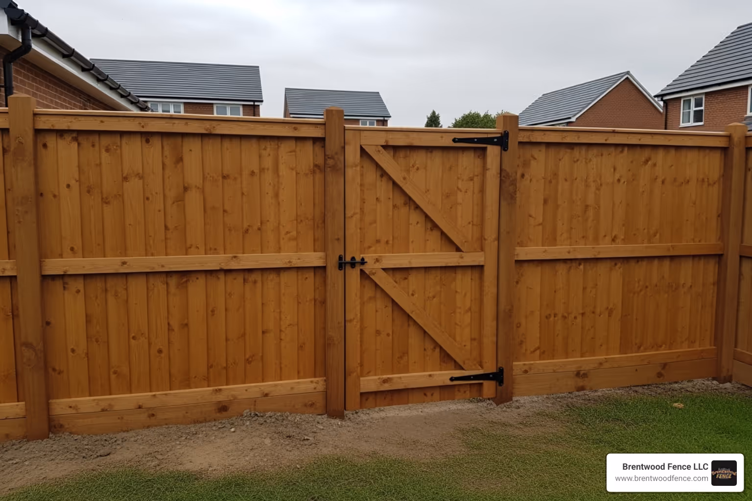 finished fence with a gate and stained wood - how to install wood fence panels