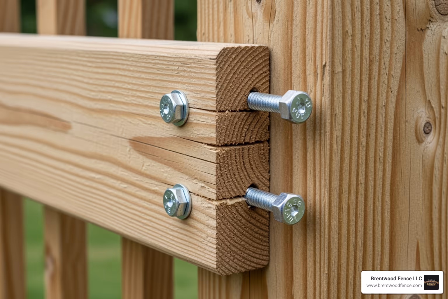 A close-up of a wood fence rail joint perfectly centered on a 4x4 post, showing secure fastening for maximum strength. - installing wood fence rails