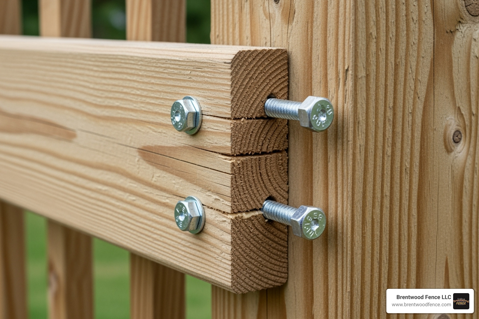 A close-up of a wood fence rail joint perfectly centered on a 4x4 post, showing secure fastening for maximum strength. - installing wood fence rails