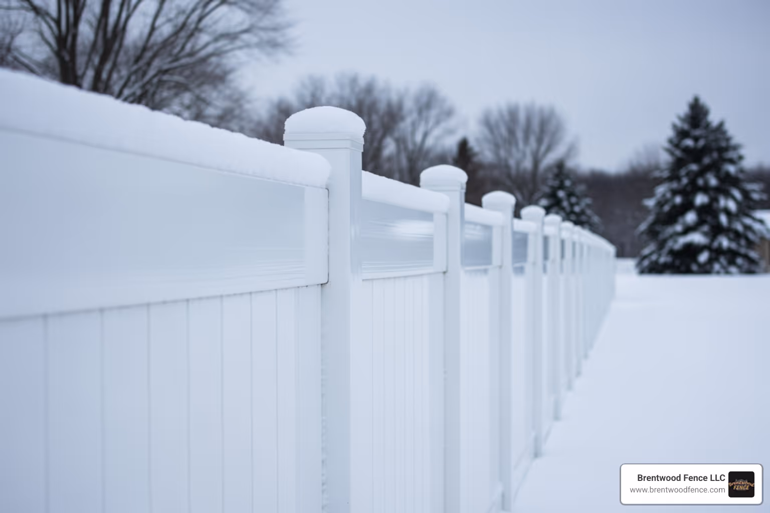 durable vinyl fence covered in light snow - fencing company new hampshire durable vinyl fence covered in light snow - fencing company new hampshire