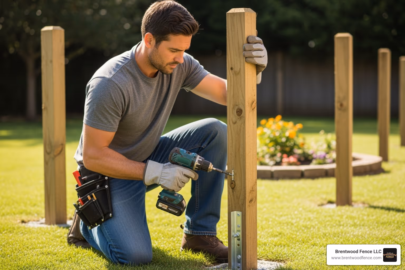 professional fence installer working on a post - fencing company new hampshire professional fence installer working on a post - fencing company new hampshire