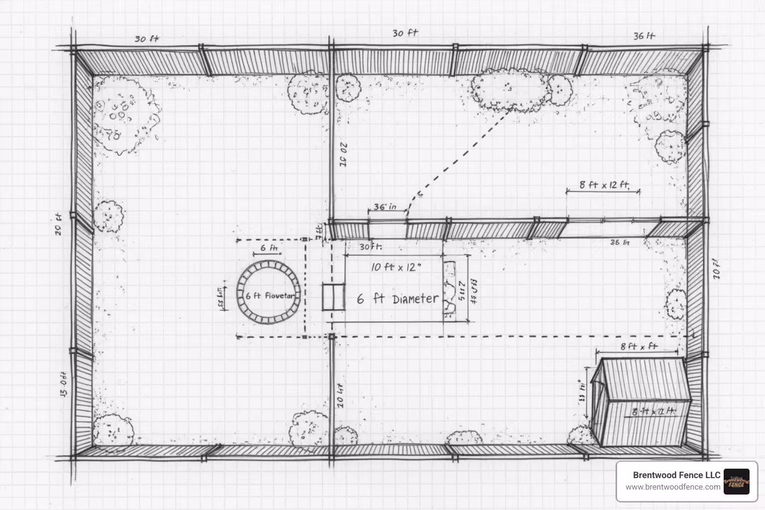 hand-drawn sketch of a yard with fence lines and measurements noted - vinyl fence price estimator hand-drawn sketch of a yard with fence lines and measurements noted - vinyl fence price estimator