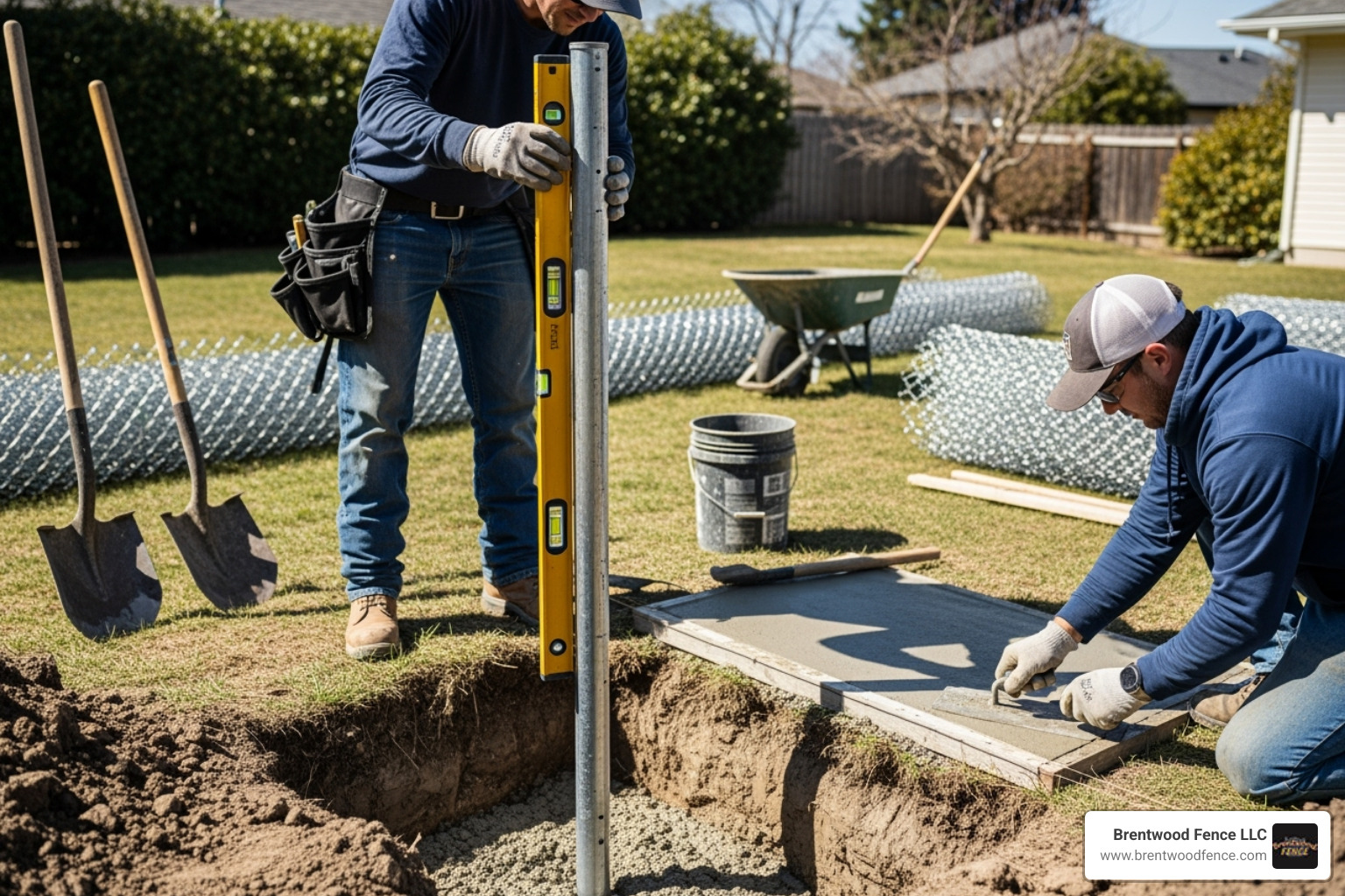 fence installation crew setting a corner post in concrete - chain link fence 6ft tall fence installation crew setting a corner post in concrete - chain link fence 6ft tall