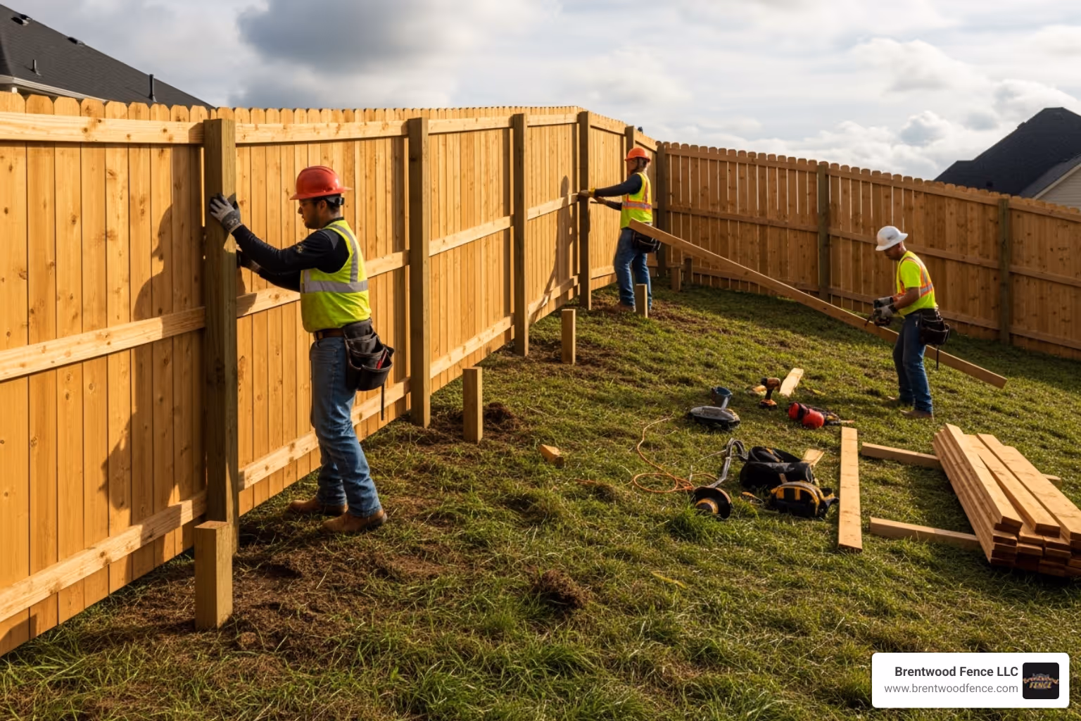fence being installed on sloped or uneven terrain - 100 ft privacy fence cost fence being installed on sloped or uneven terrain - 100 ft privacy fence cost