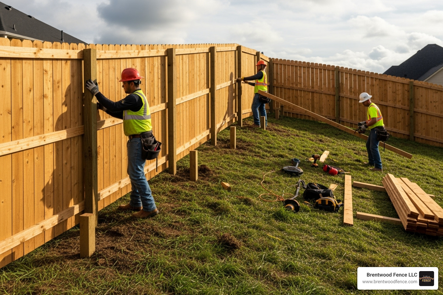 fence being installed on sloped or uneven terrain - 100 ft privacy fence cost fence being installed on sloped or uneven terrain - 100 ft privacy fence cost
