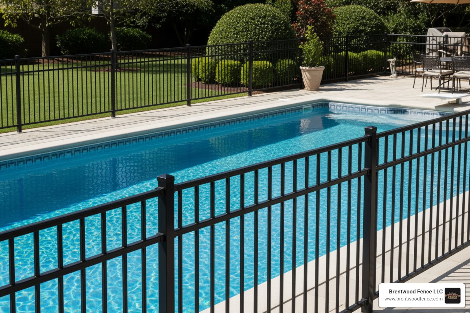 black ornamental aluminum fence around a pool - fence companies concord nh