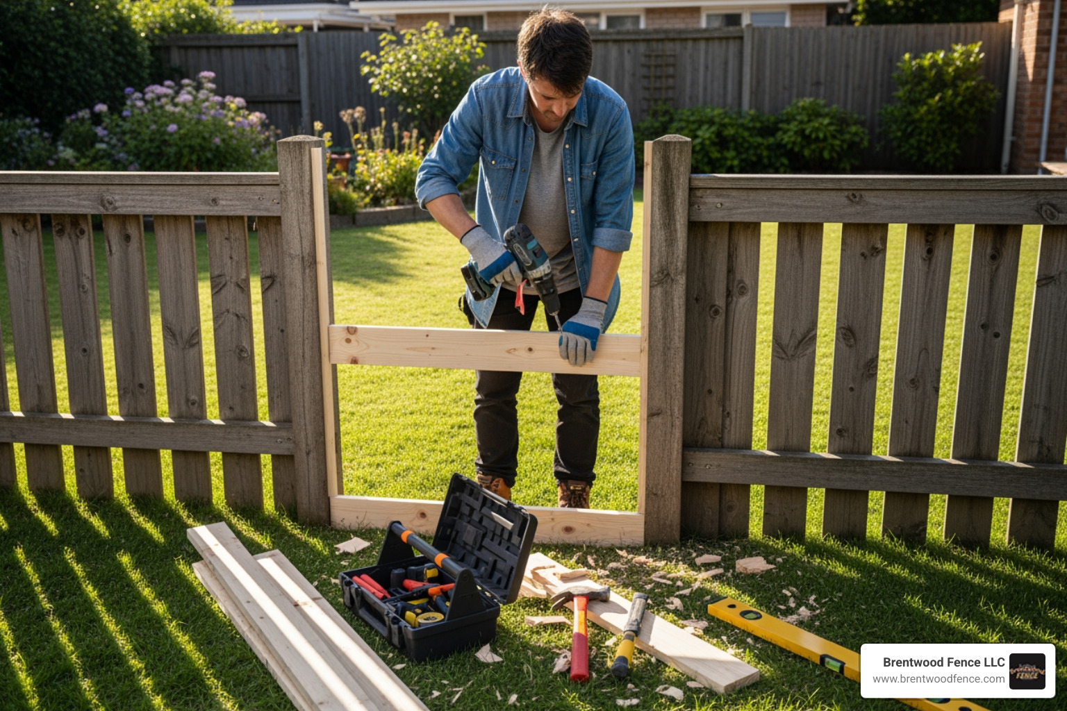 fence repair in progress with new wood - wooden fence repair companies
