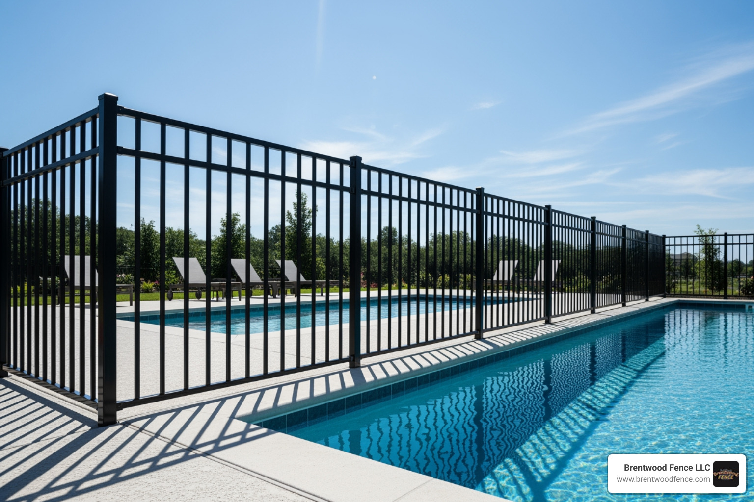secure black aluminum fence around a pool - fence companies hudson nh