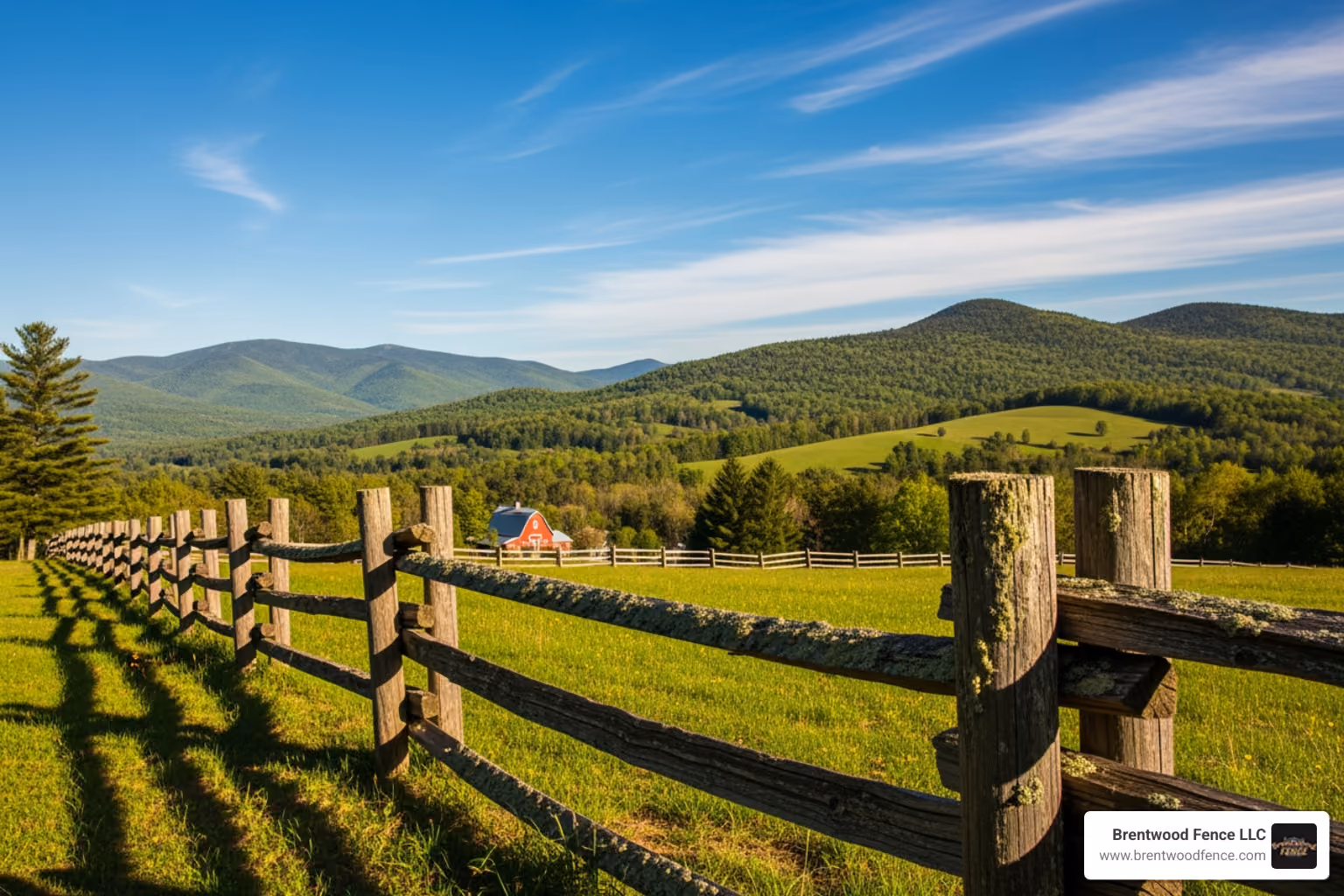 A rustic wooden fence on a property with rolling New Hampshire hills in the background, showcasing local charm and resilience - fence companies near keene nh A rustic wooden fence on a property with rolling New Hampshire hills in the background, showcasing local charm and resilience - fence companies near keene nh