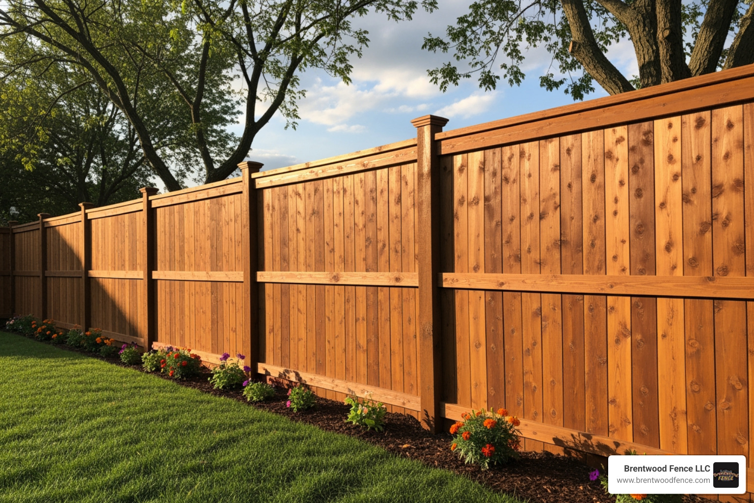 a stained wood privacy fence - Maine Fencing Company a stained wood privacy fence - Maine Fencing Company