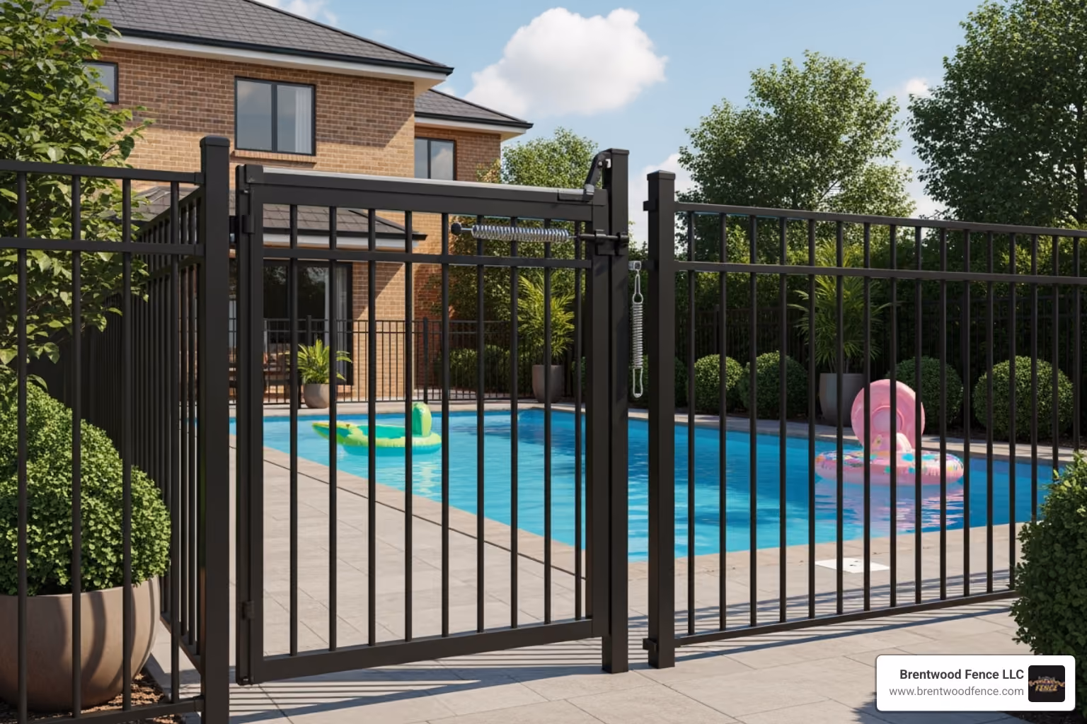 Secure pool fence with a self-latching gate - New Hampshire Fencing Company