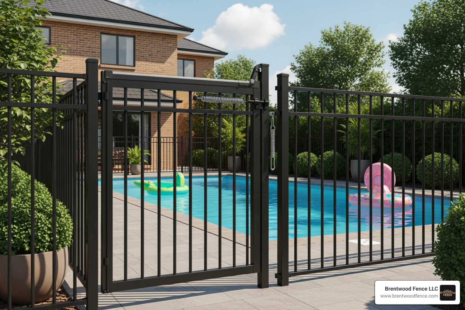 Secure pool fence with a self-latching gate - New Hampshire Fencing Company Secure pool fence with a self-latching gate - New Hampshire Fencing Company