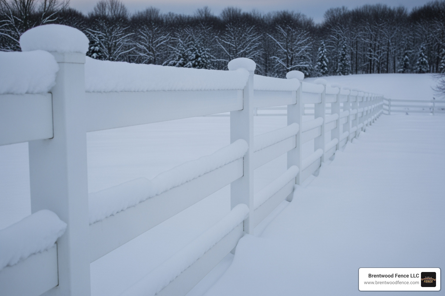 vinyl fence standing strong after a New England snowstorm - vinyl fence massachusetts