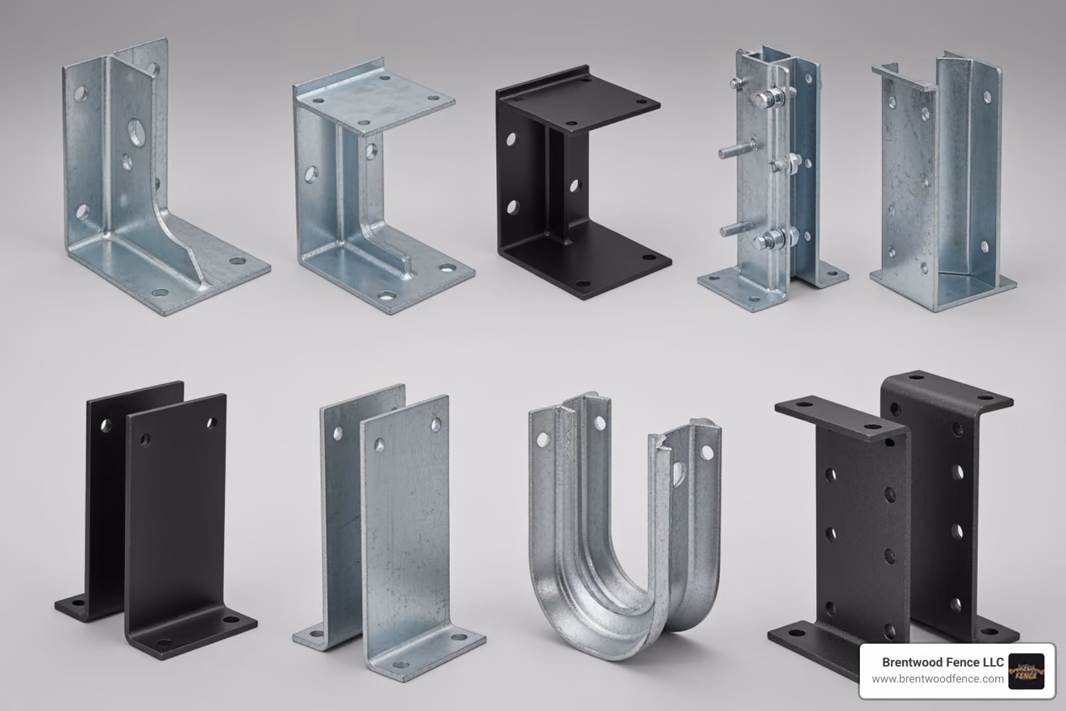 various types of metal post mounting brackets - above ground fence posts