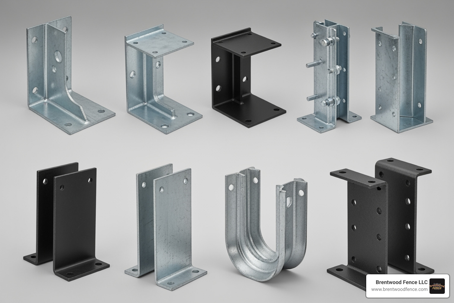 various types of metal post mounting brackets - above ground fence posts