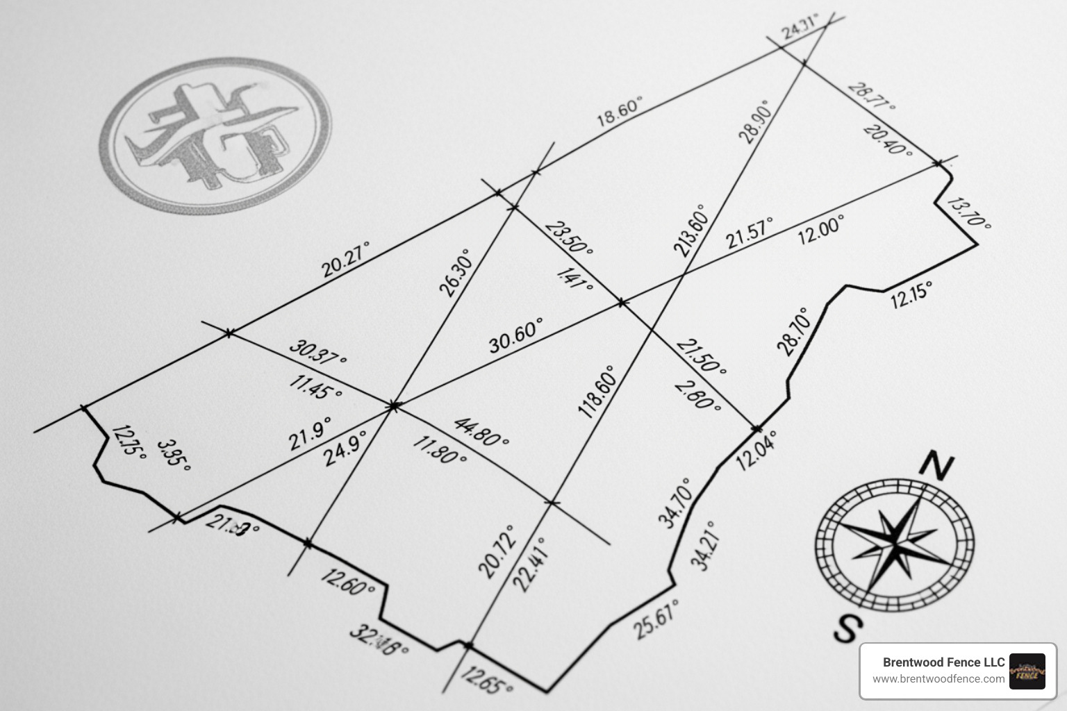 Property survey document with marked boundary lines - Fence regulations Massachusetts