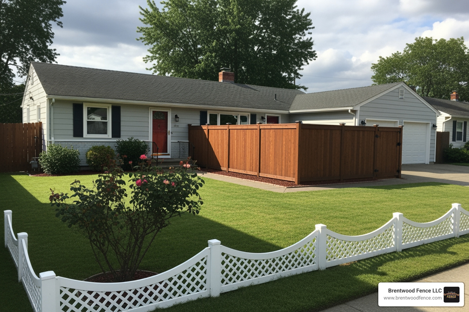 low decorative front yard fence and tall backyard privacy fence - do you need a permit for a fence in massachusetts