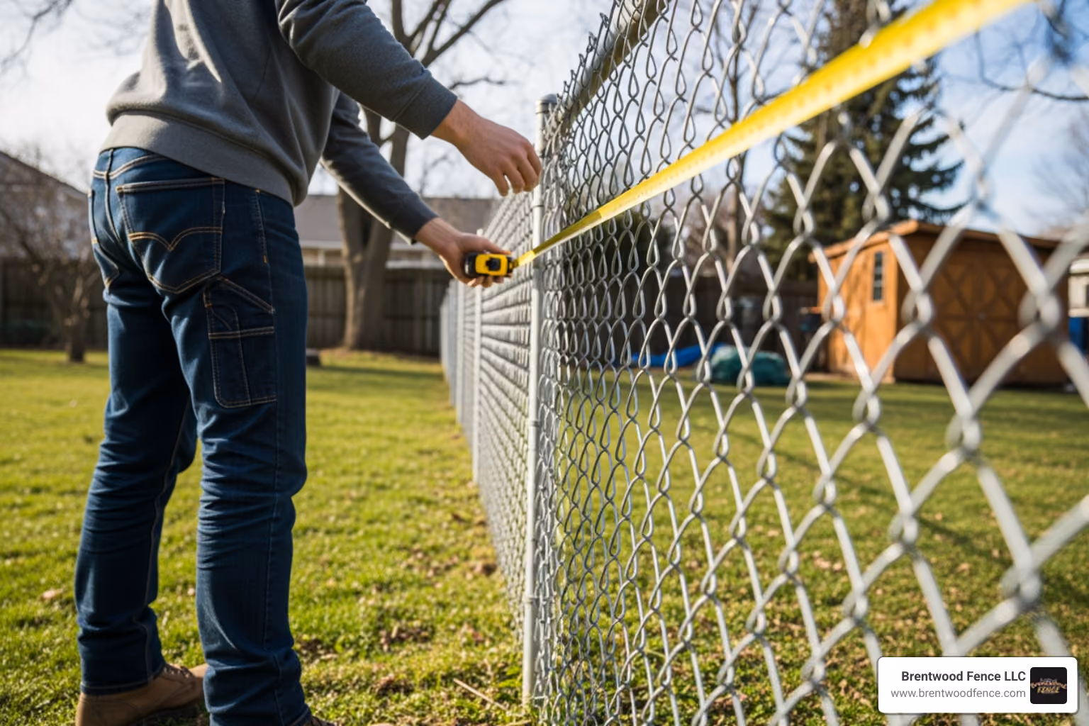 person measuring a chain link fence before ordering slats - cost of chain link fence privacy slats person measuring a chain link fence before ordering slats - cost of chain link fence privacy slats