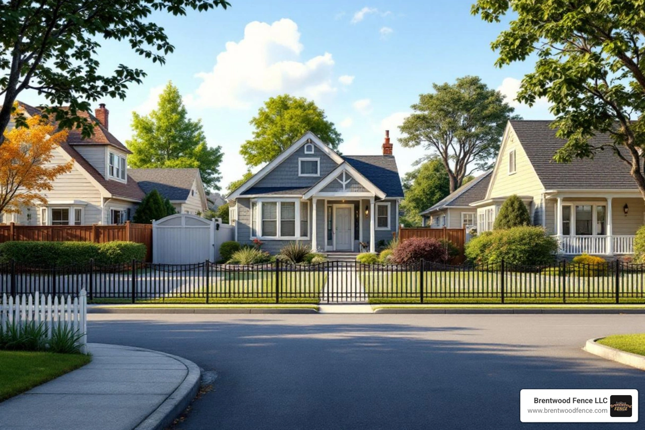 Different fence heights and styles on a suburban home - fencing options for backyard