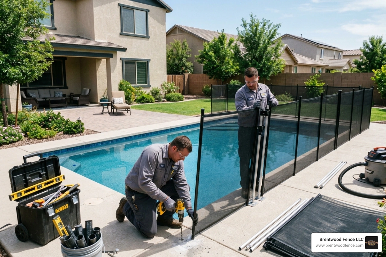 mesh pool fence installation in a backyard - pool fence contractors Dover NH mesh pool fence installation in a backyard - pool fence contractors Dover NH