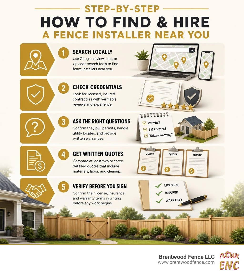 Step-by-step infographic: how to find and hire a fence installer near you infographic Step-by-step infographic: how to find and hire a fence installer near you infographic