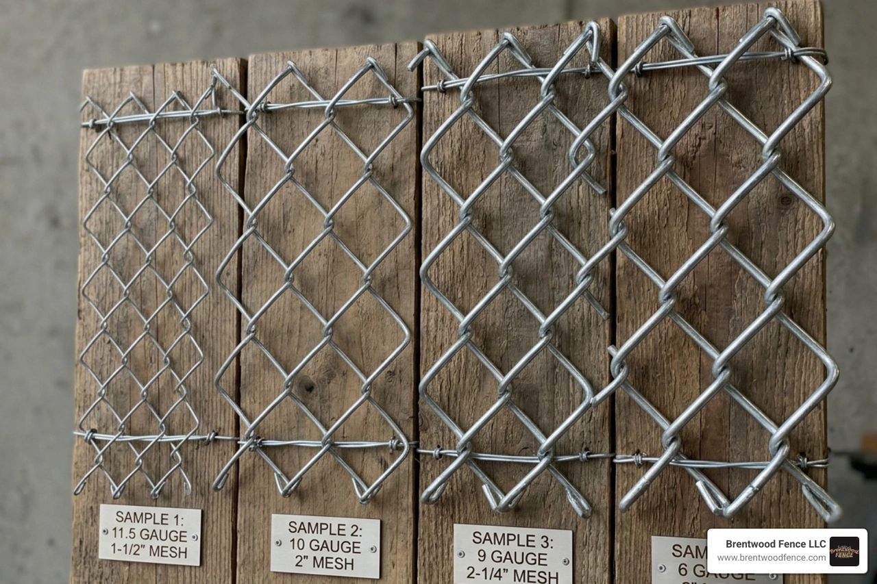Close up of different chain link mesh gauges and diamond sizes - cost to instal chain link fence Close up of different chain link mesh gauges and diamond sizes - cost to instal chain link fence