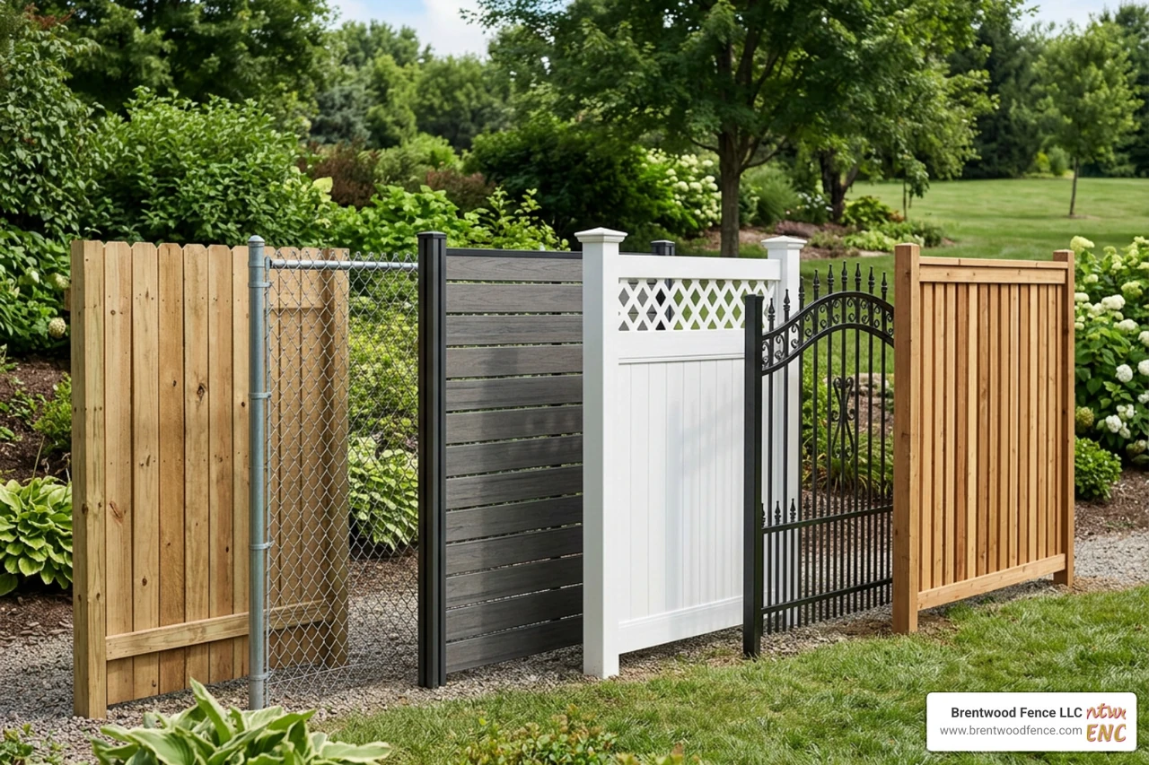 Different fencing materials shown side by side