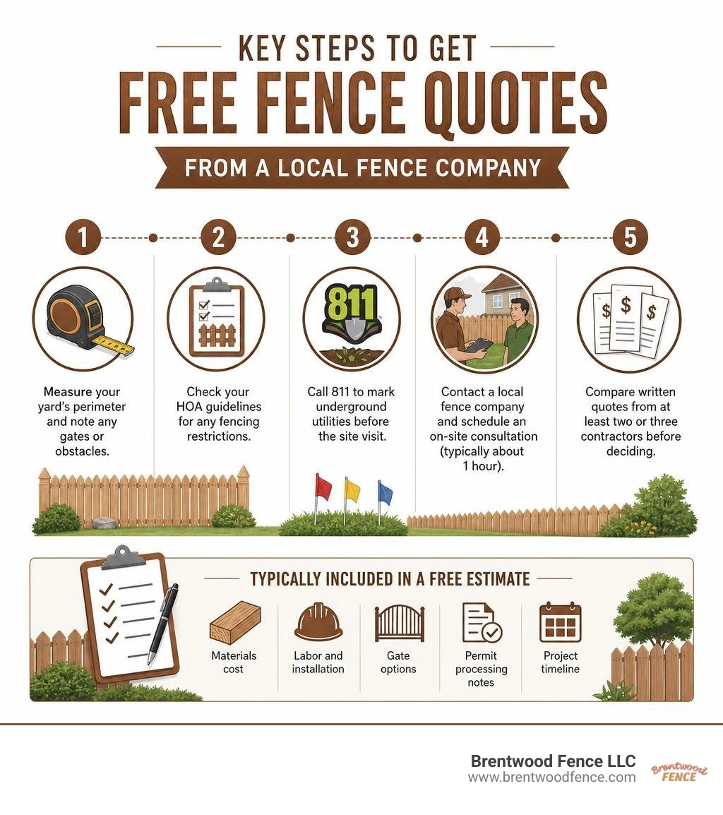 Key steps to get free fence quotes from a local fence company infographic Key steps to get free fence quotes from a local fence company infographic