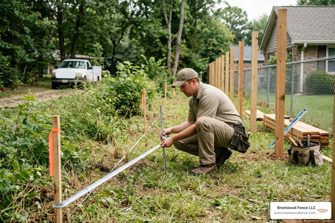 fencing installer measuring property lines