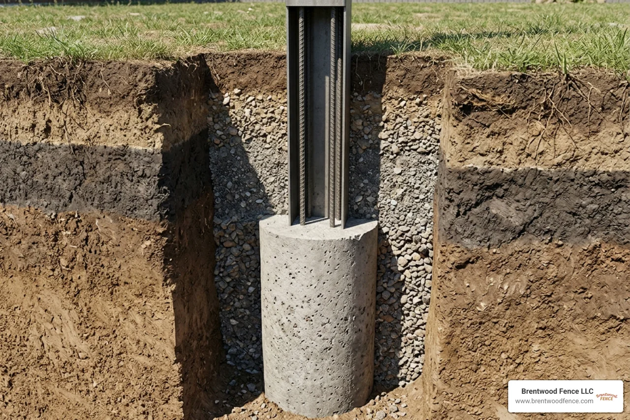 reinforced fence post set below frost line