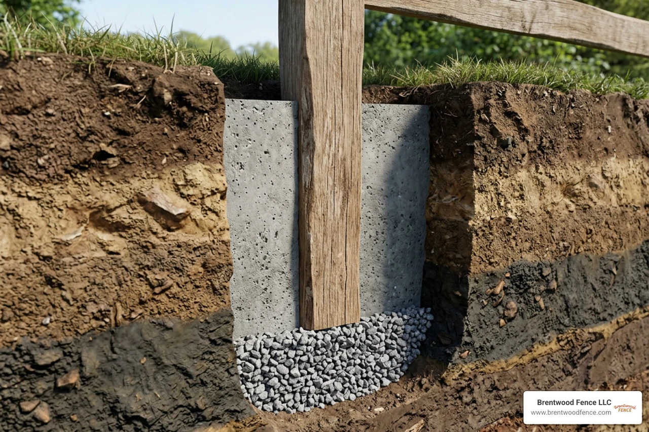 concrete post footing with gravel drainage layer