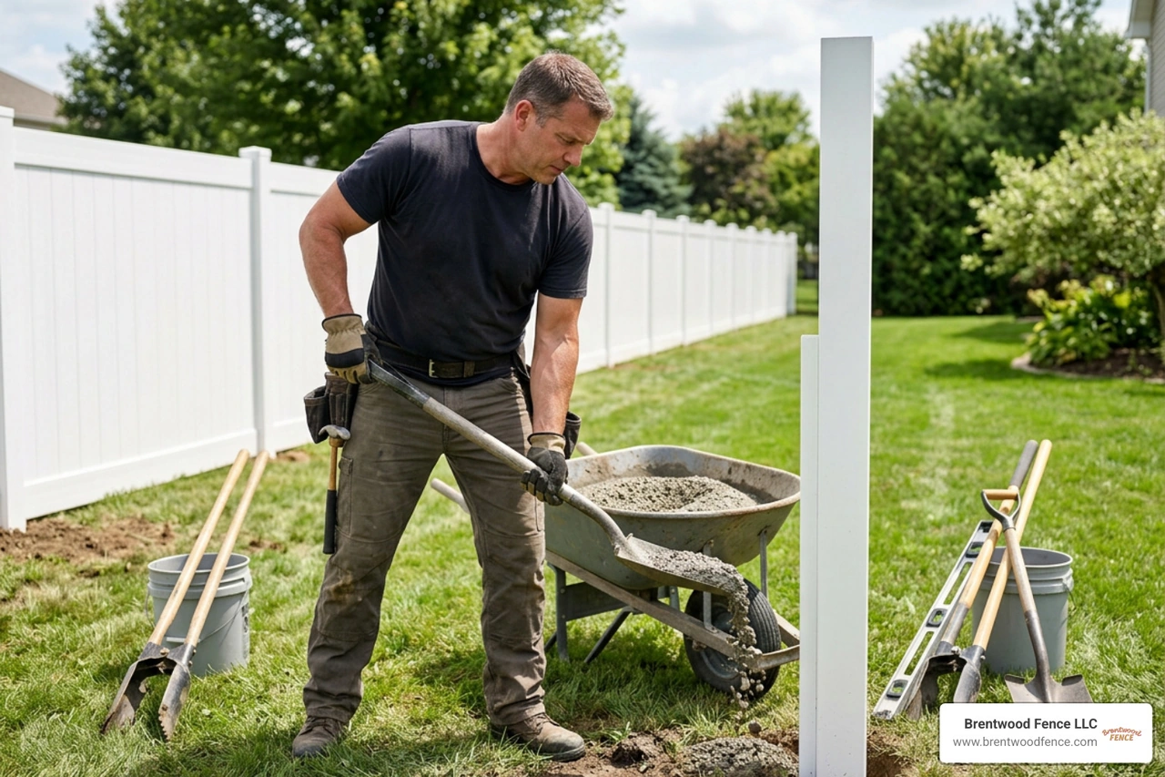professional fence builder pouring concrete footing professional fence builder pouring concrete footing