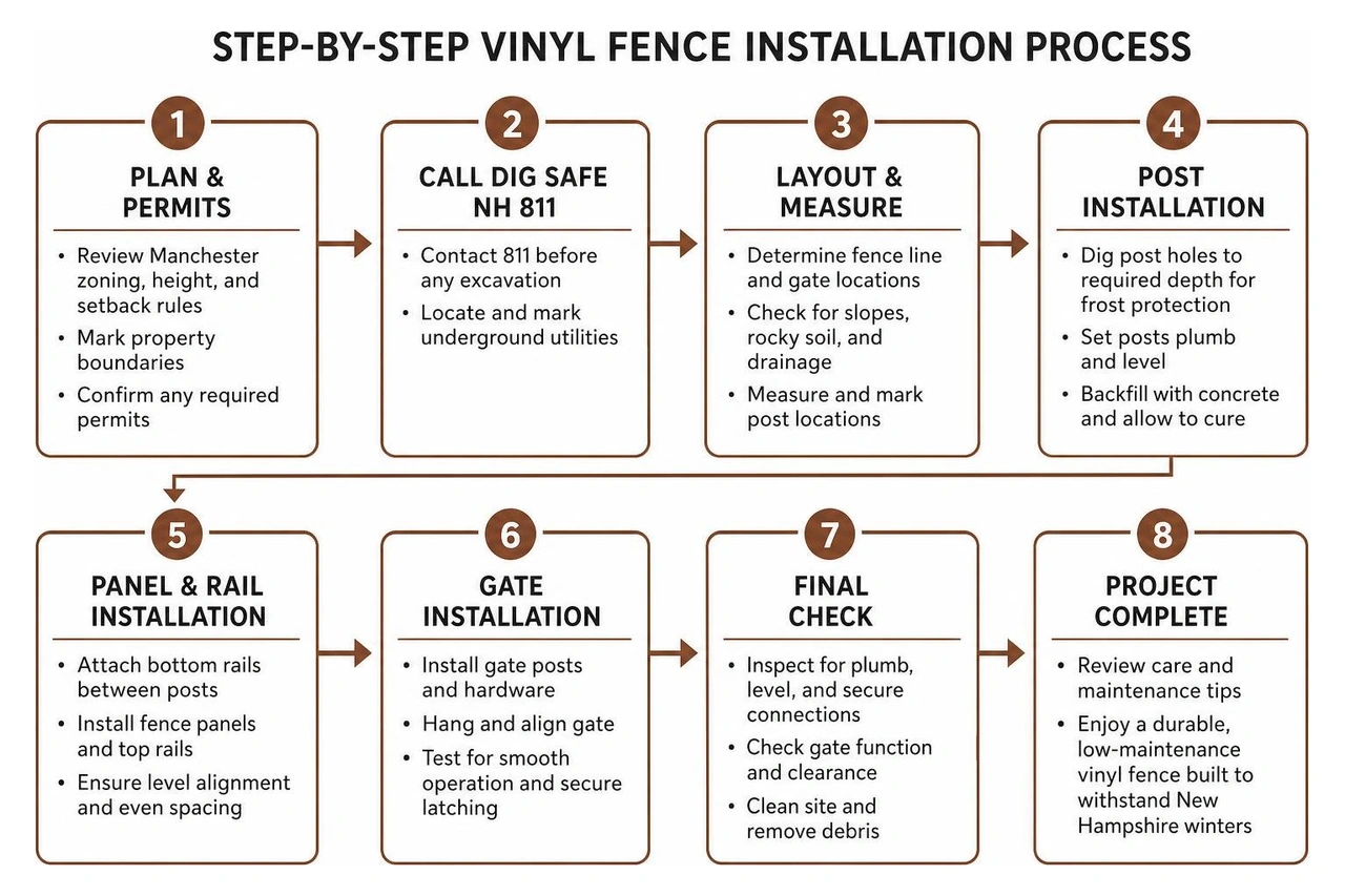 Step-by-step vinyl fence installation process