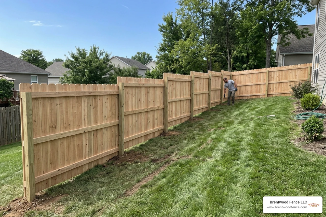 Stepped 6-foot privacy fence on a sloping yard Stepped 6-foot privacy fence on a sloping yard